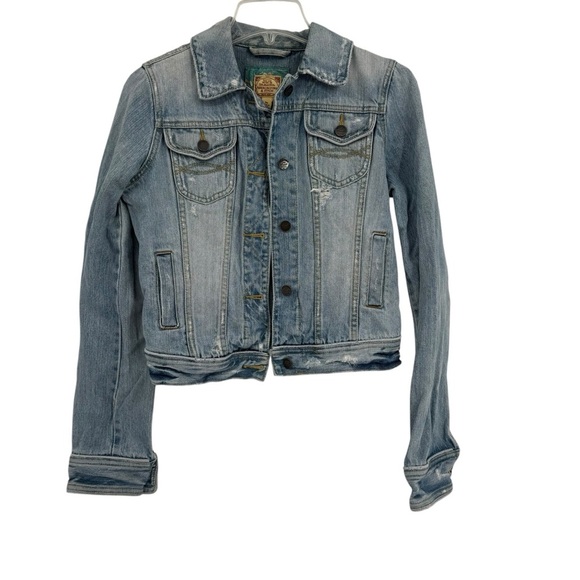 Abercrombie & Fitch Vintage Denim Jacket 90s Women Size M Cropped Distressed - Picture 9 of 9
